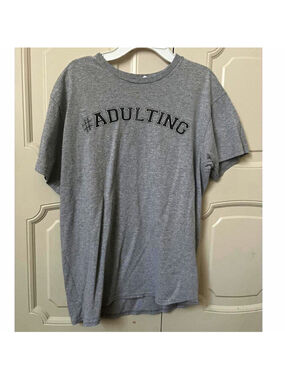 Pro Wear Men’s Gray M Cotton Blend Knit Crew Neck Short Sleeve #ADULTING Tee